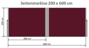 Seitenmarkise 200 x 600 cm Maße