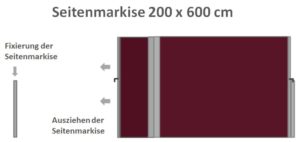 Seitenmarkise 200 x 600 cm ausziehbar